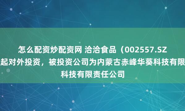 怎么配资炒配资网 洽洽食品（002557.SZ）新增一起对外投资，被投资公司为内蒙古赤峰华葵科技有限责任公司